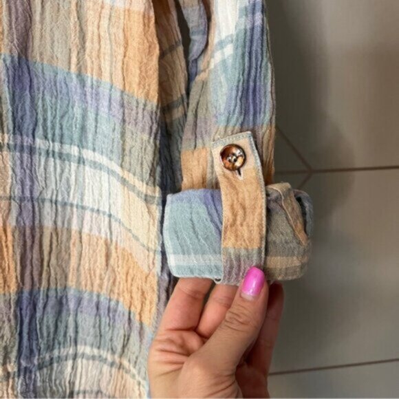 Soft Surroundings Crepe 100% Linen Plaid Button Up Shirt - Picture 3 of 10